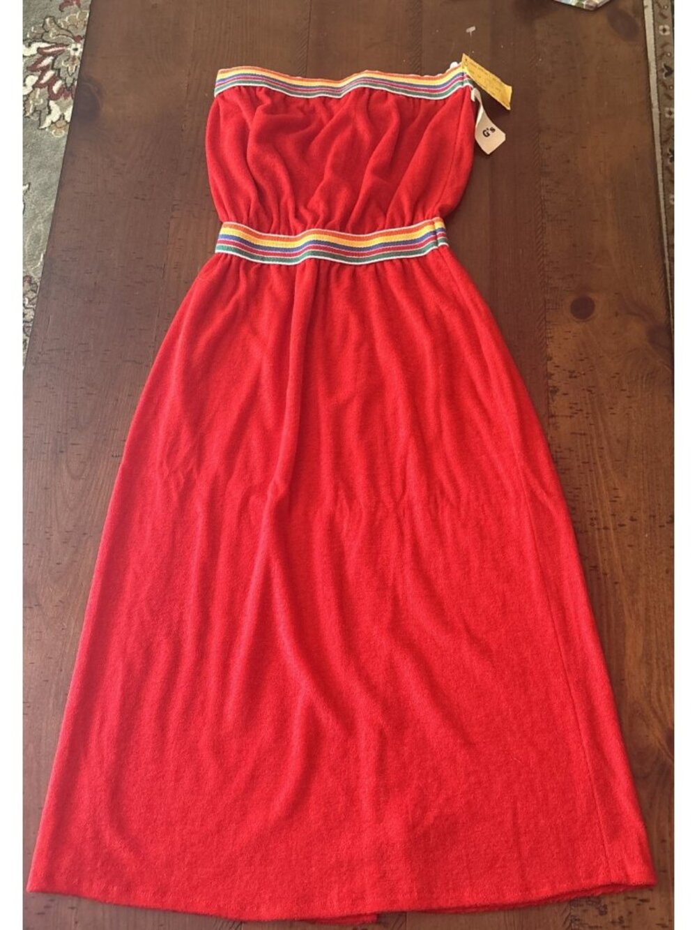Vintage Red Terry cloth Dress Sundress Yellow Trim Size Large NOS 1970’s Runs Sm - Picture 1 of 8